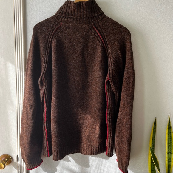Tommy Hilfiger• Brown & Red Merino Wool Turtleneck Sweater• Sz M - Picture 4 of 11
